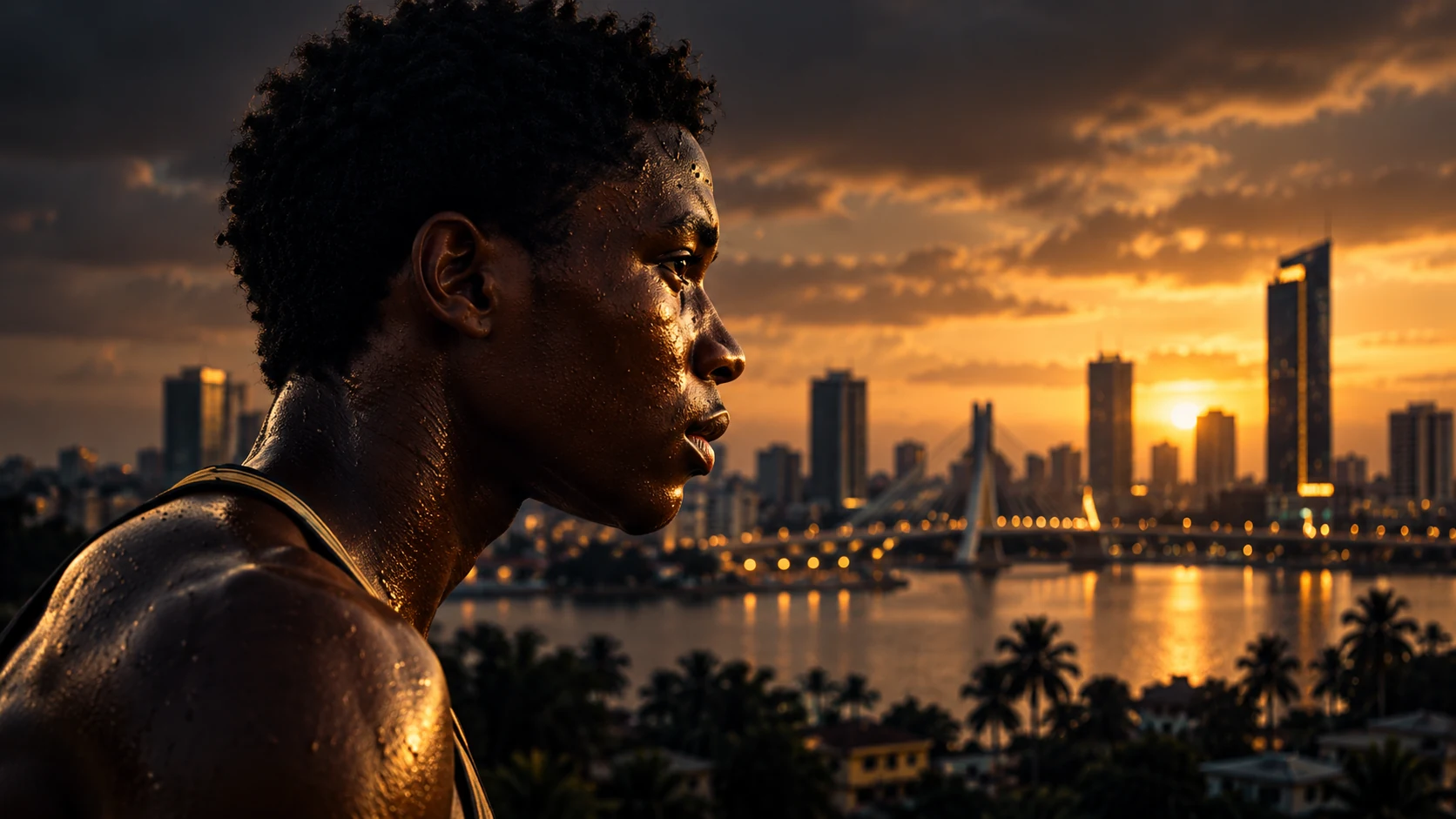 Tournage cinématographique à Abidjan au coucher du soleil